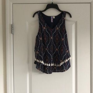 Navy paisley top with tassels